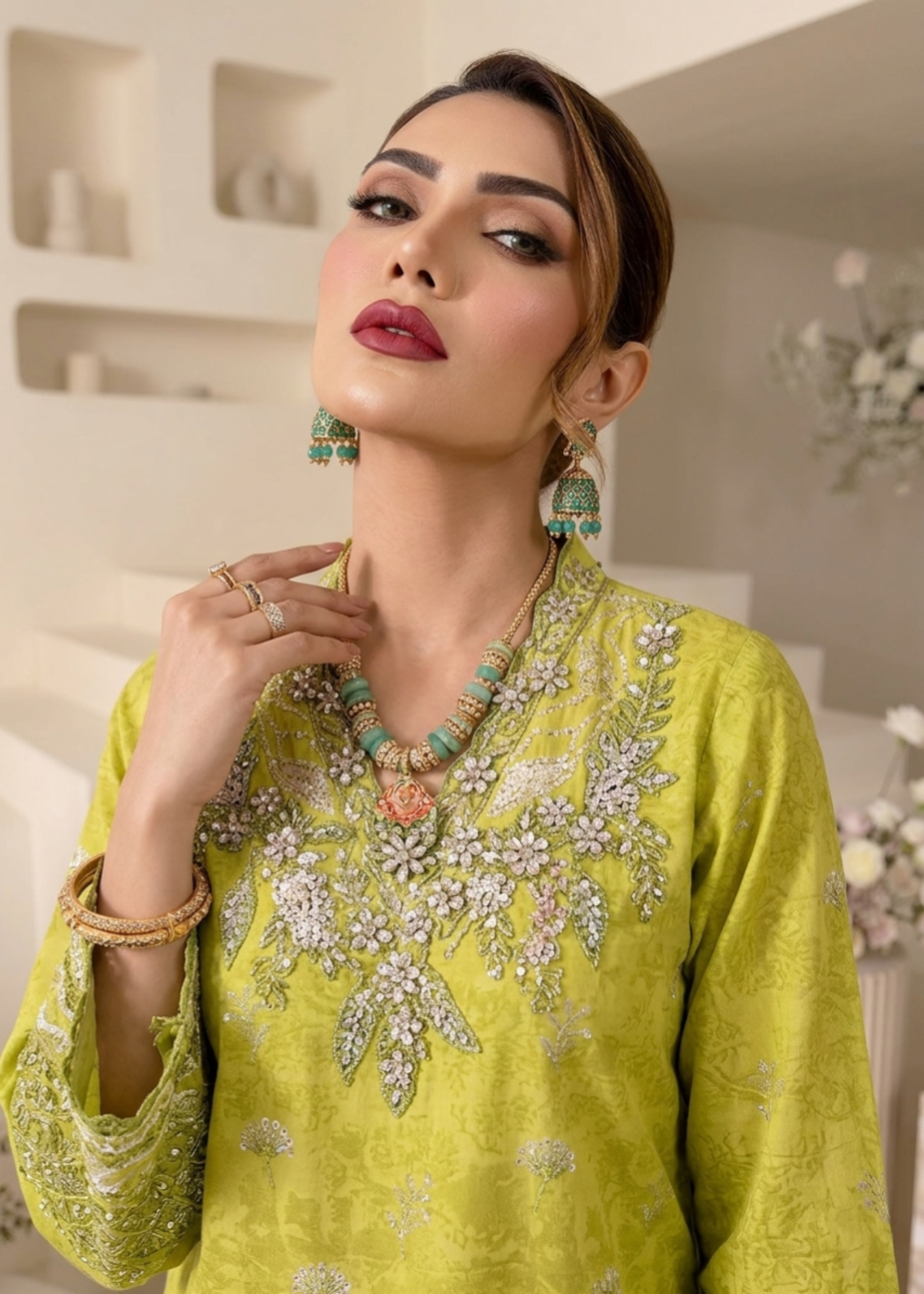Olive Green Embroidered Raw Silk Straight Kurta Salwar Online in Dubai UAE Abudhabi Ajman Sharjah