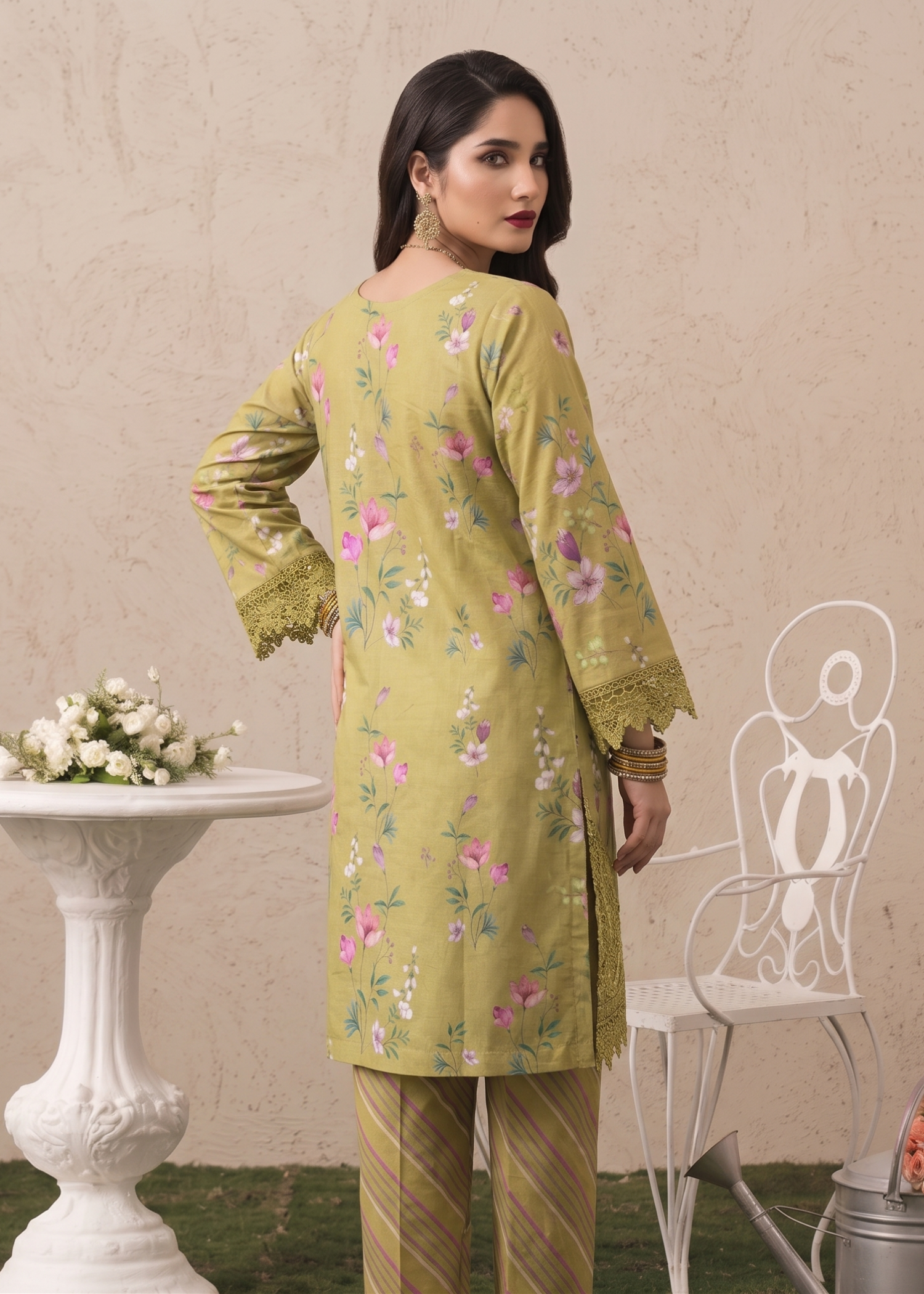 Olive Green Festive Embroidered Lawn Suit Online in Sri Lanka India Australia