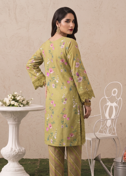 Olive Green Festive Embroidered Lawn Suit Online in Sri Lanka India Australia