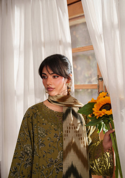 Olive Green Lawn Stitched 3 Piece Suit Online in Sri Lanka India Australia