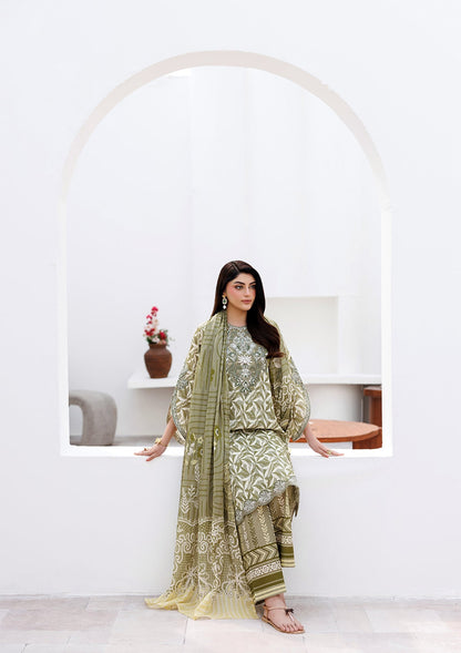 Olive Green Lawn Suit Embroidered Floral Online in Sri Lanka India Australia