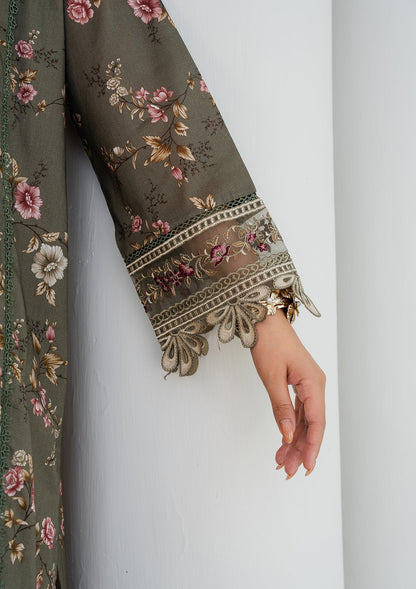 Olive Green Lawn Suit with Embroidery Online in Dubai UAE Abudhabi Ajman Sharjah