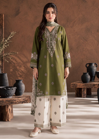 Olive Green Linen Straight Kurta with Trouser and Dupatta Online in Dubai UAE Abudhabi Ajman Sharjah