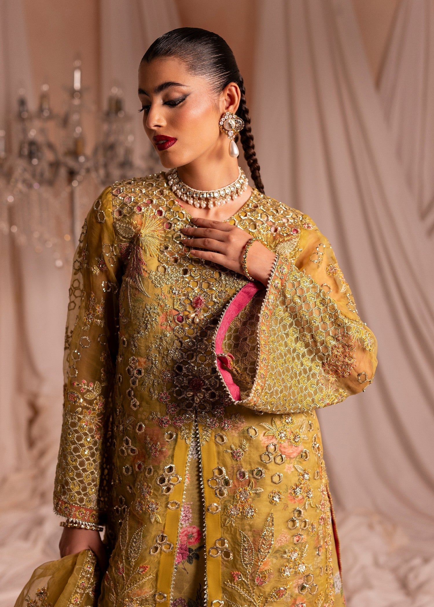 Olive Green Organza Designer Suit Online in Dubai DXB UAE Abudhabi Meena Bazaar