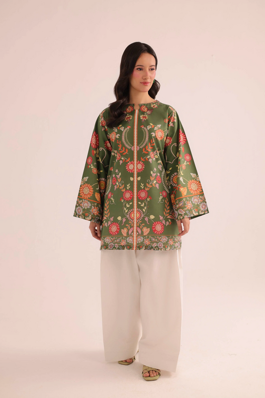 Olive Green Printed Lawn Kurta for Women Online in Dubai UAE Abudhabi Ajman Sharjah