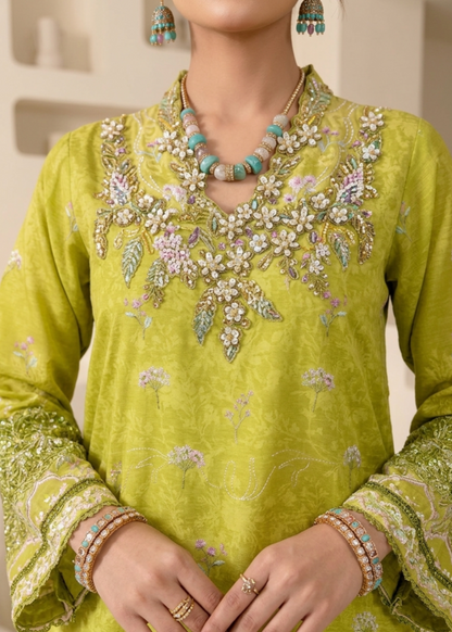 Olive Green Raw Silk Embroidered 3 Piece Festive Wear Online in Sri Lanka India Australia