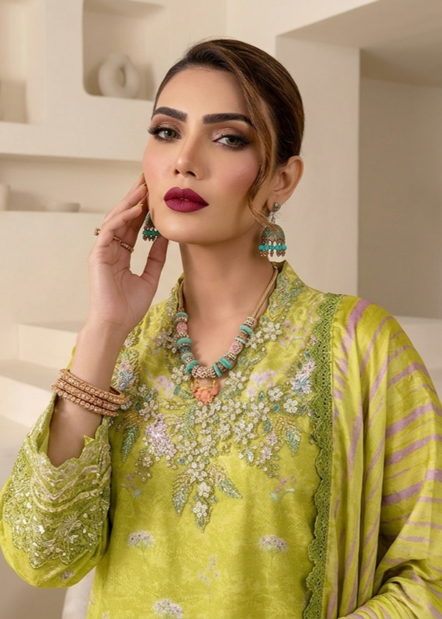 Olive Green Raw Silk Embroidered Straight Trouser Suit Online in Dubai UAE Abudhabi Ajman Sharjah