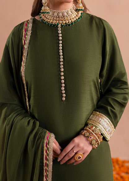 Olive Green Raw Silk Gharara for Wedding and Bridal Online in KSA Riyadh Saudi Arabia Oman Bahrain Qatar