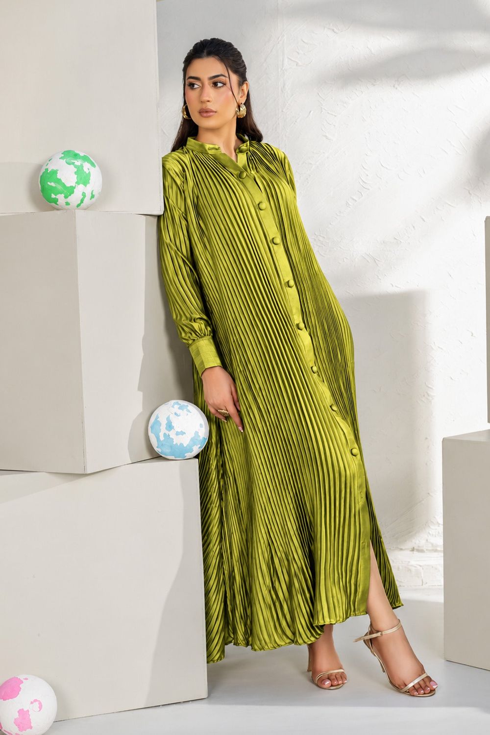 Olive Green Silk Charmeuse Co-ord Set Online in Dubai UAE Abudhabi Ajman Sharjah