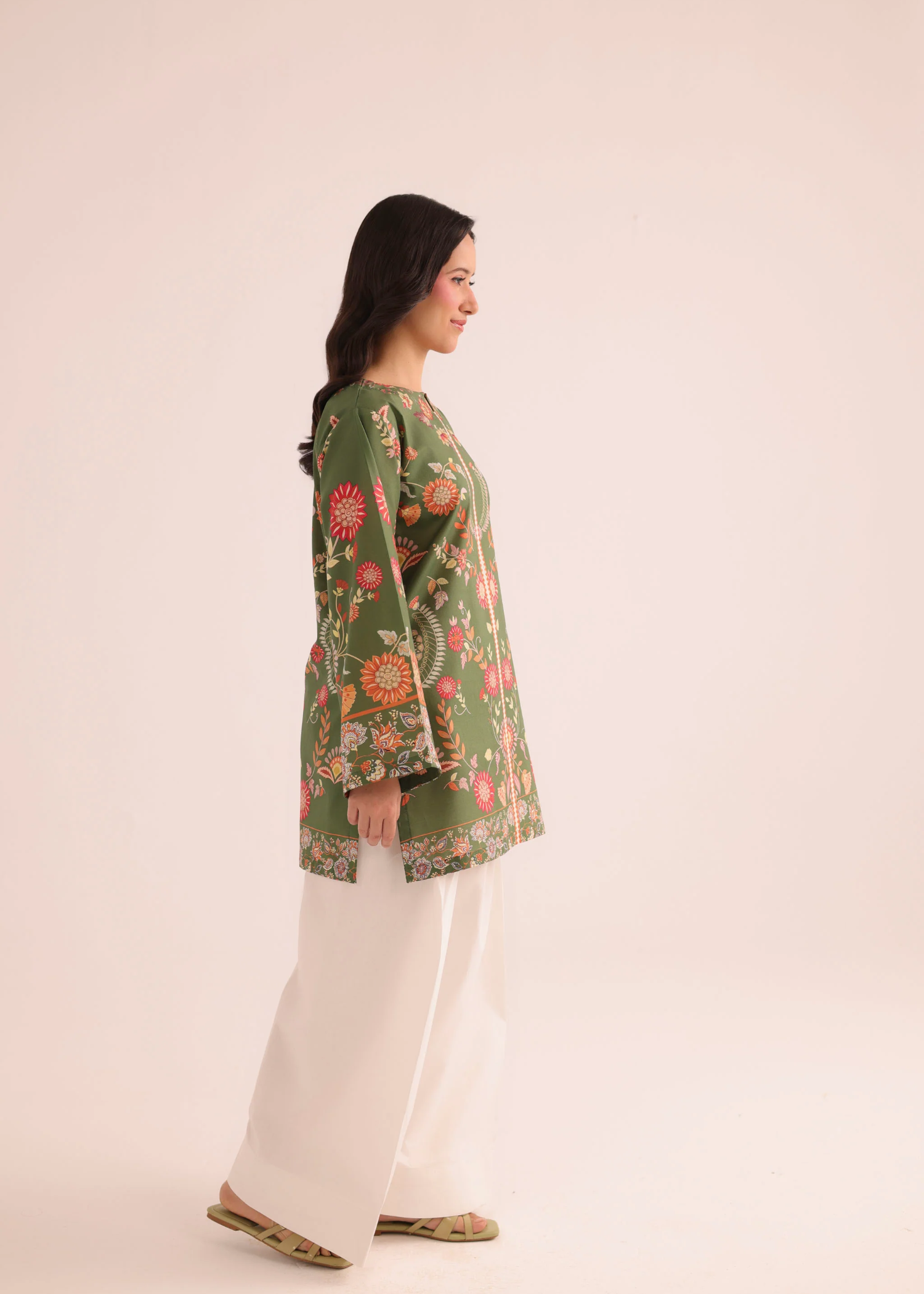 Olive Green Straight Cut Kurti for Daily Wear Online in Sri Lanka India Australia