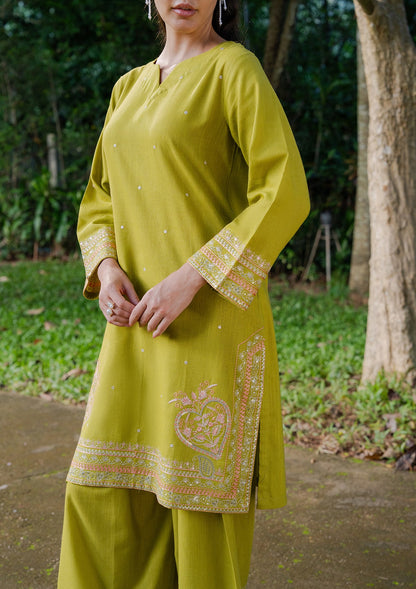 Olive Green Straight Kurta Trouser Set Online in Sri Lanka India Australia