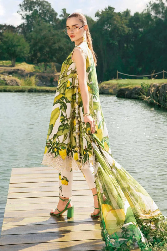 Olive Green Pure Lawn Printed Suit with Chiffon Dupatta