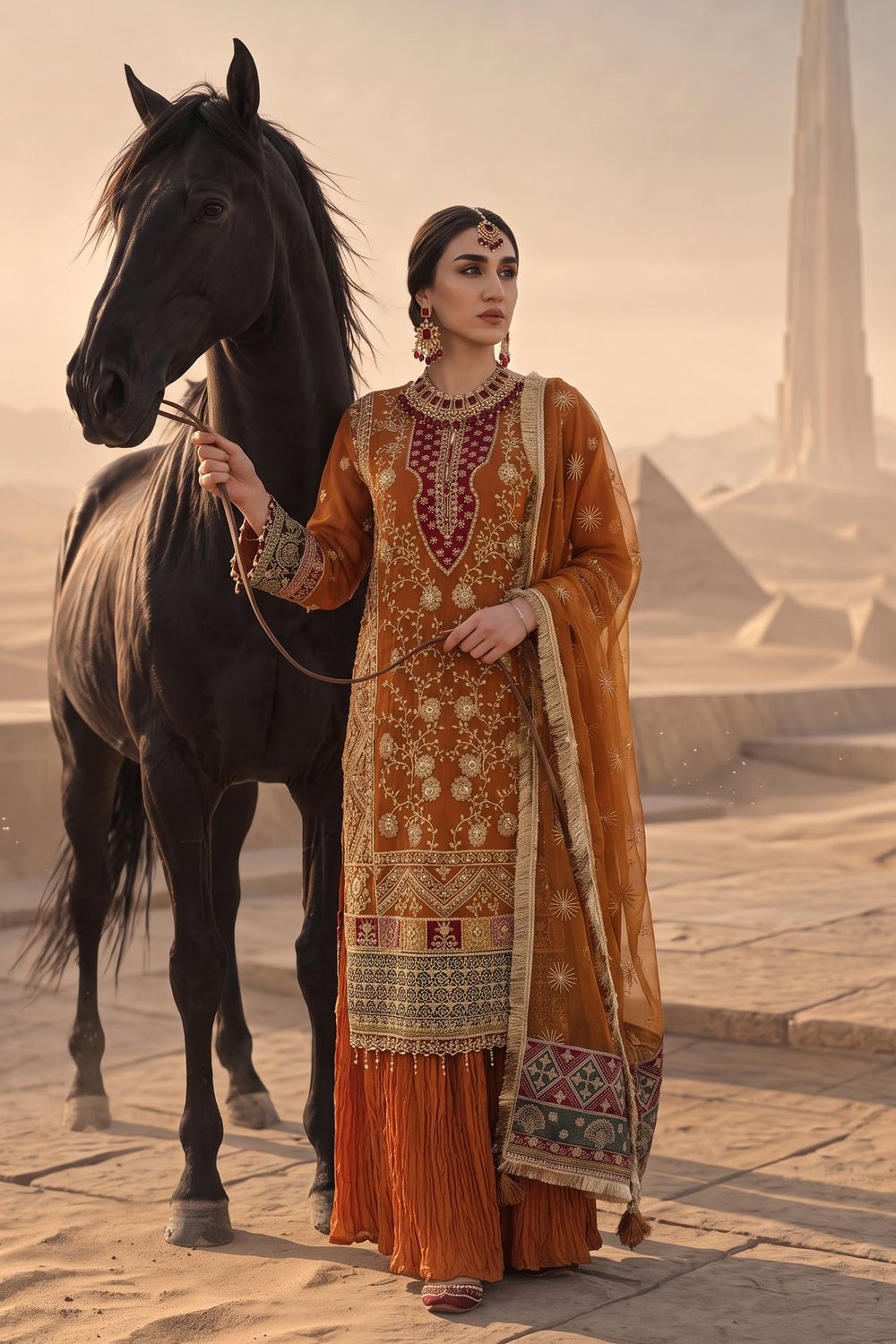 Orange Adda Work Organza Wedding Lehenga Online in Dubai UAE Abudhabi Ajman Sharjah