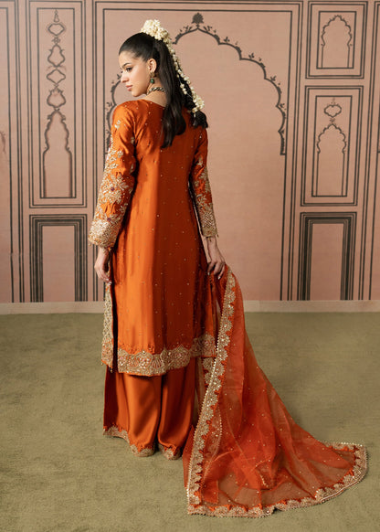 Orange Antique Gold Embroidered Organza Suit Online in Dubai DXB UAE Abudhabi Meena Bazaar