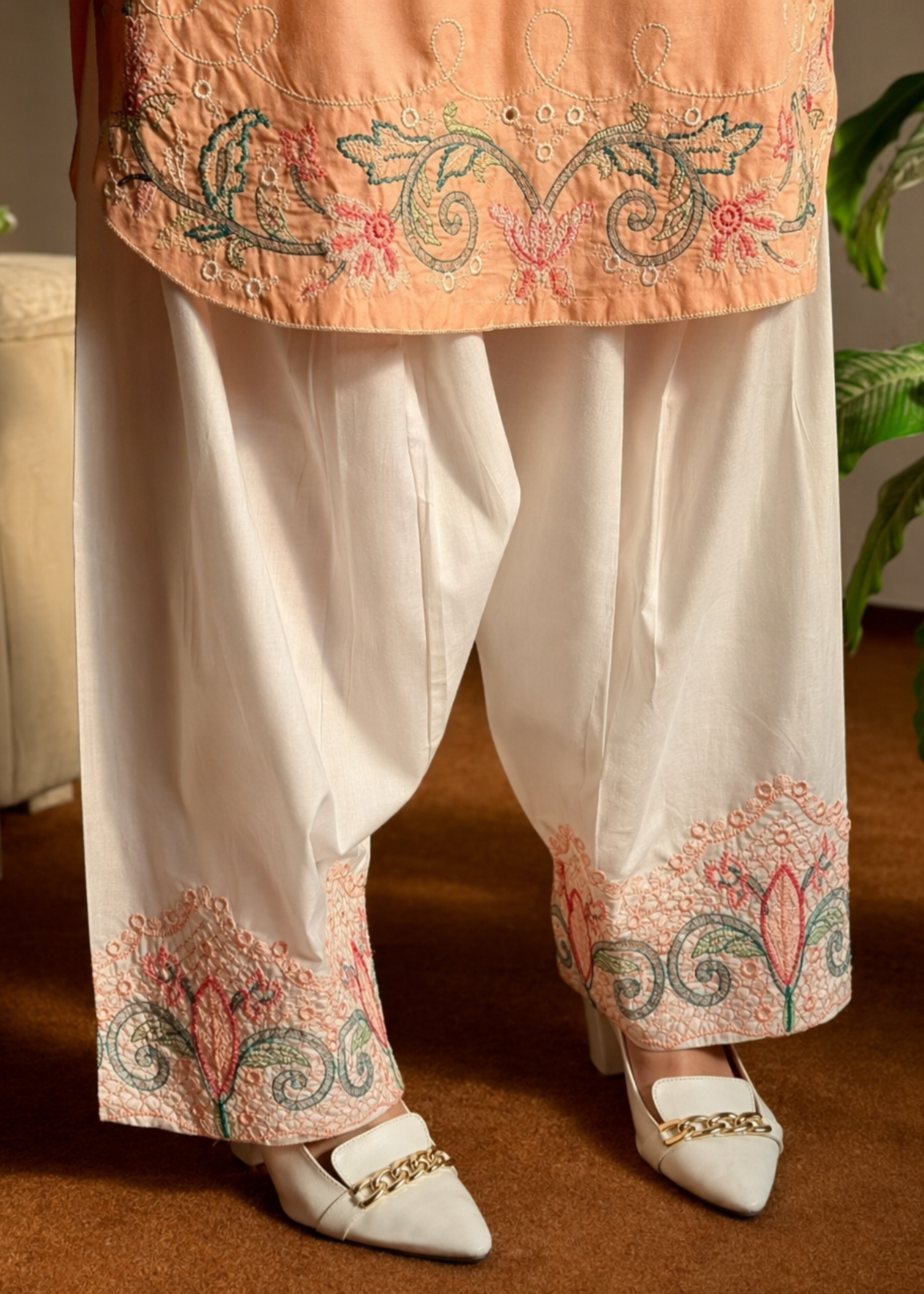 Orange Chiffon Dupatta Lawn Farshi Shalwar Online in Sri Lanka India Australia