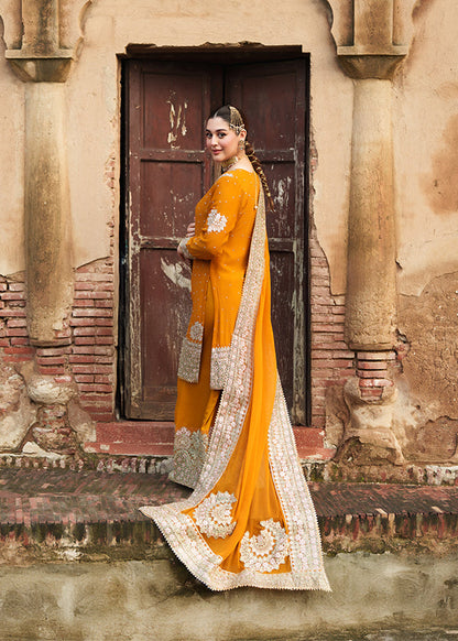 Orange Chiffon Embellished Wedding Wear Suit Online in Dubai UAE Abudhabi Ajman Sharjah