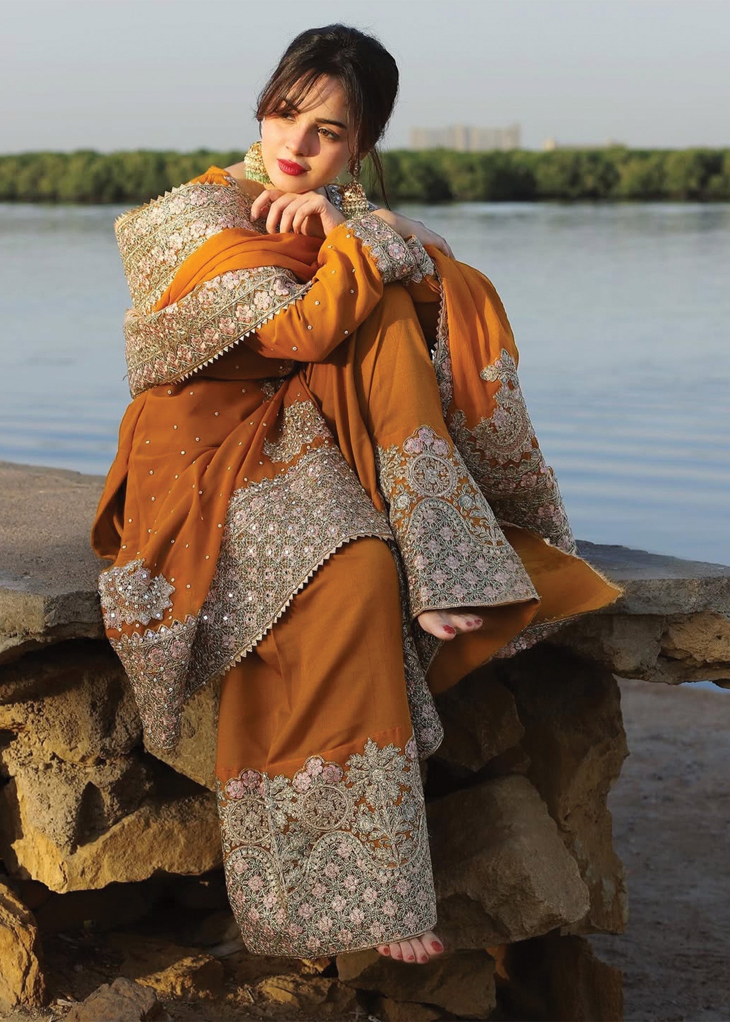 Orange Chiffon Wedding Wear Salwar Suit Online in Dubai UAE Abudhabi Ajman Sharjah