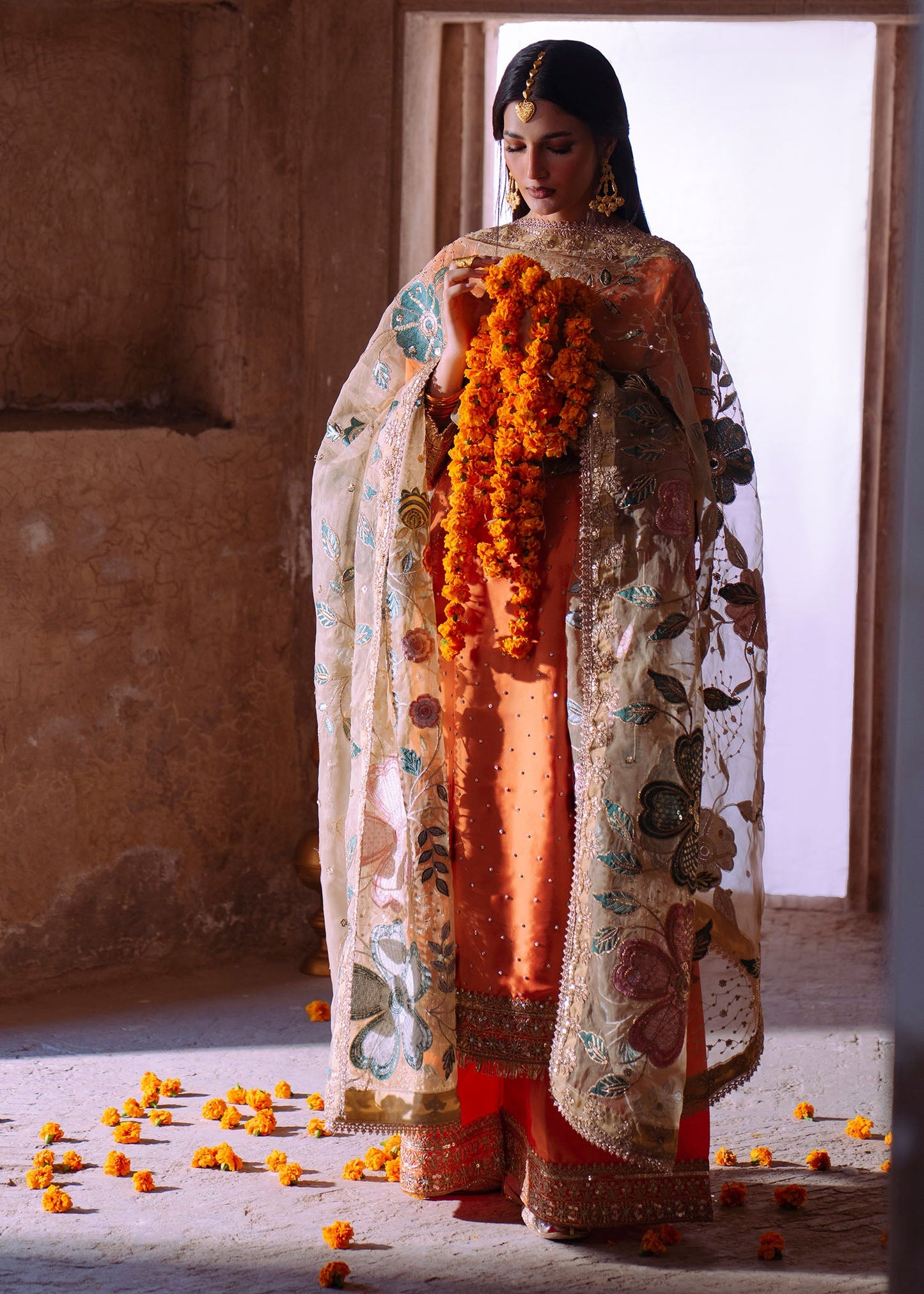 Orange Embellished Charmuse Formal Suit Online in Dubai UAE Abudhabi Ajman Sharjah