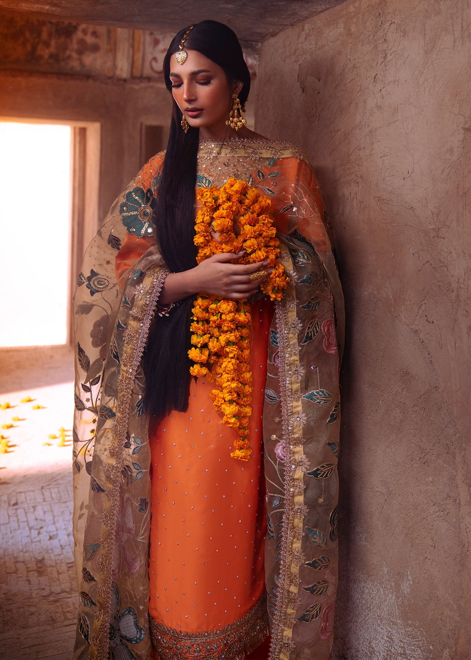 Orange Embellished Charmuse Wedding Wear Online in UK USA Canada