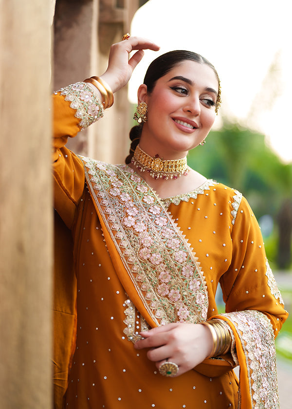 Orange Embellished Chiffon Ladies Suit Online in UK USA Canada