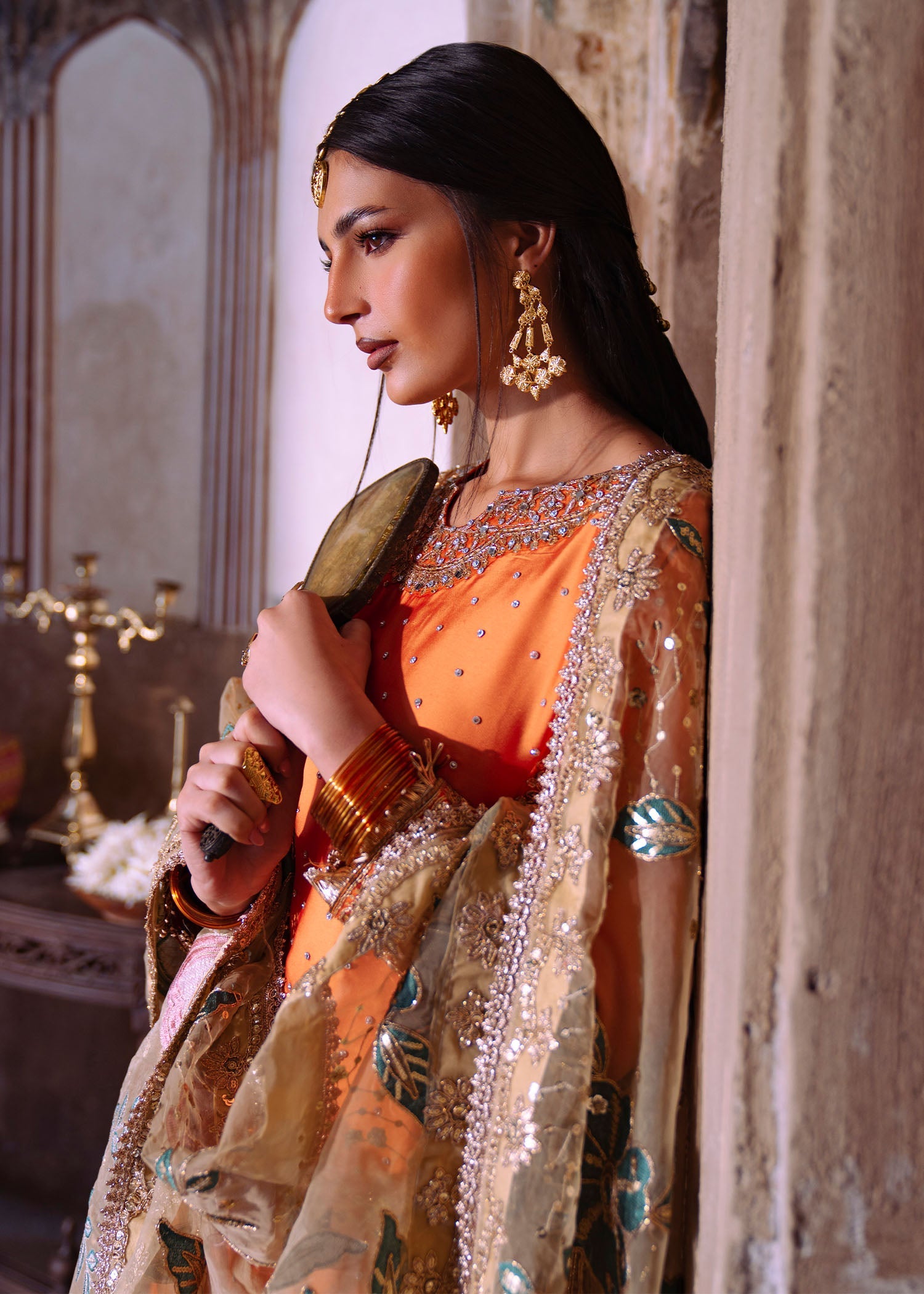 Orange Embellished Wedding Guest Wear Salwar Suit Online in Sri Lanka India Australia