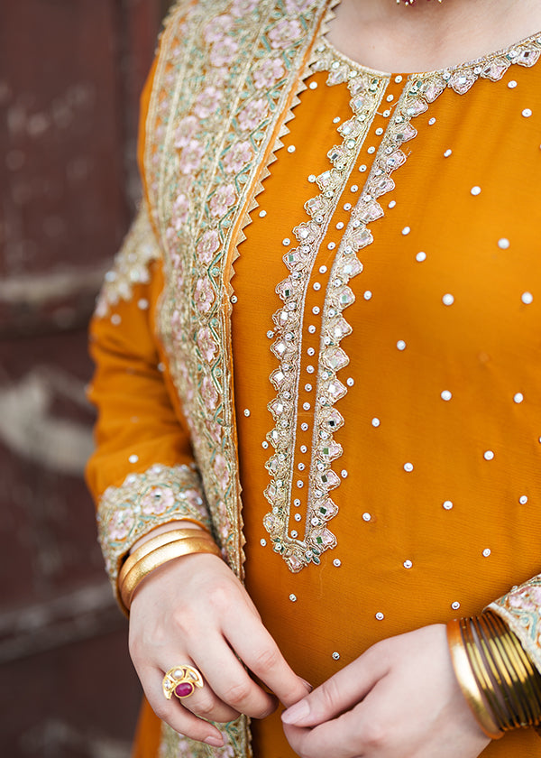 Orange Embroidered Chiffon Salwar Kameez Online in Dubai UAE Abudhabi Ajman Sharjah