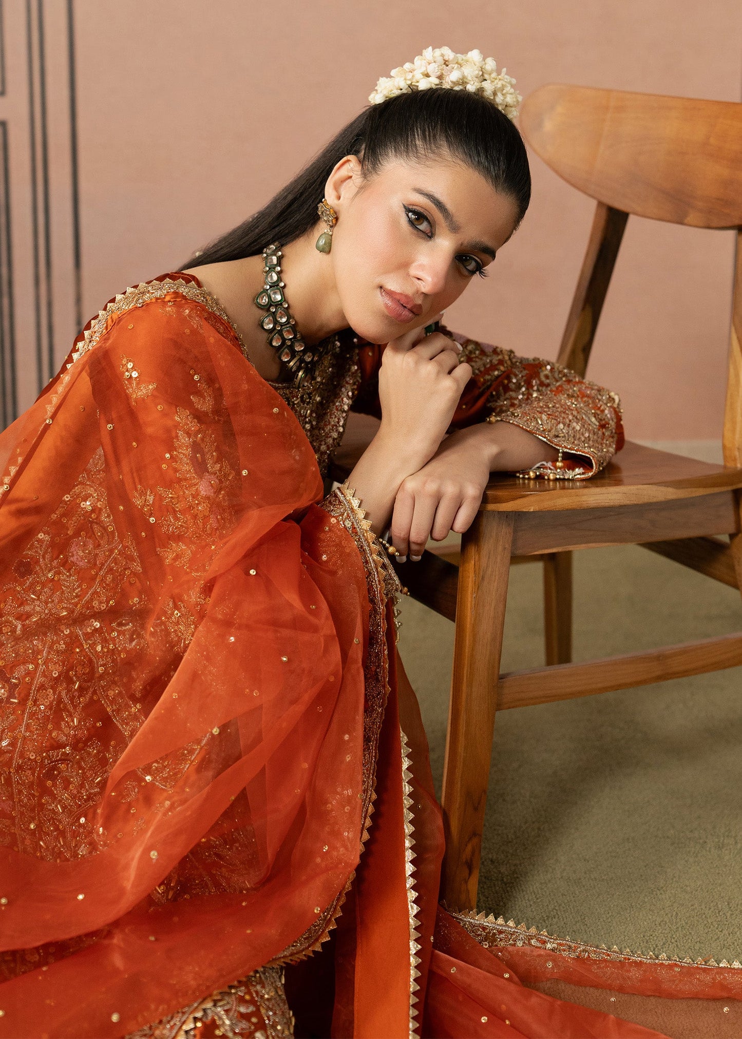 Orange Embroidered Organza Dupatta Suit Online in UK USA Canada