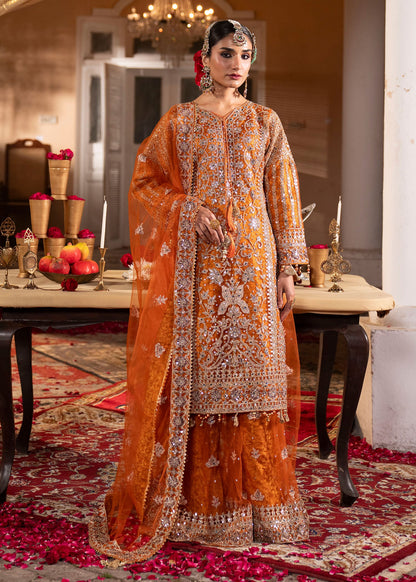 Orange Net Flared Sharara Pakistani Outfit Online in Dubai DXB UAE Abudhabi Meena Bazaar