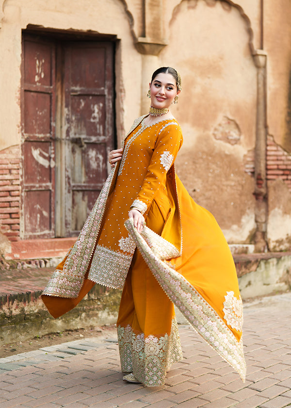 Orange Pearl Chiffon Ladies Formal Suit Online in UK USA Canada
