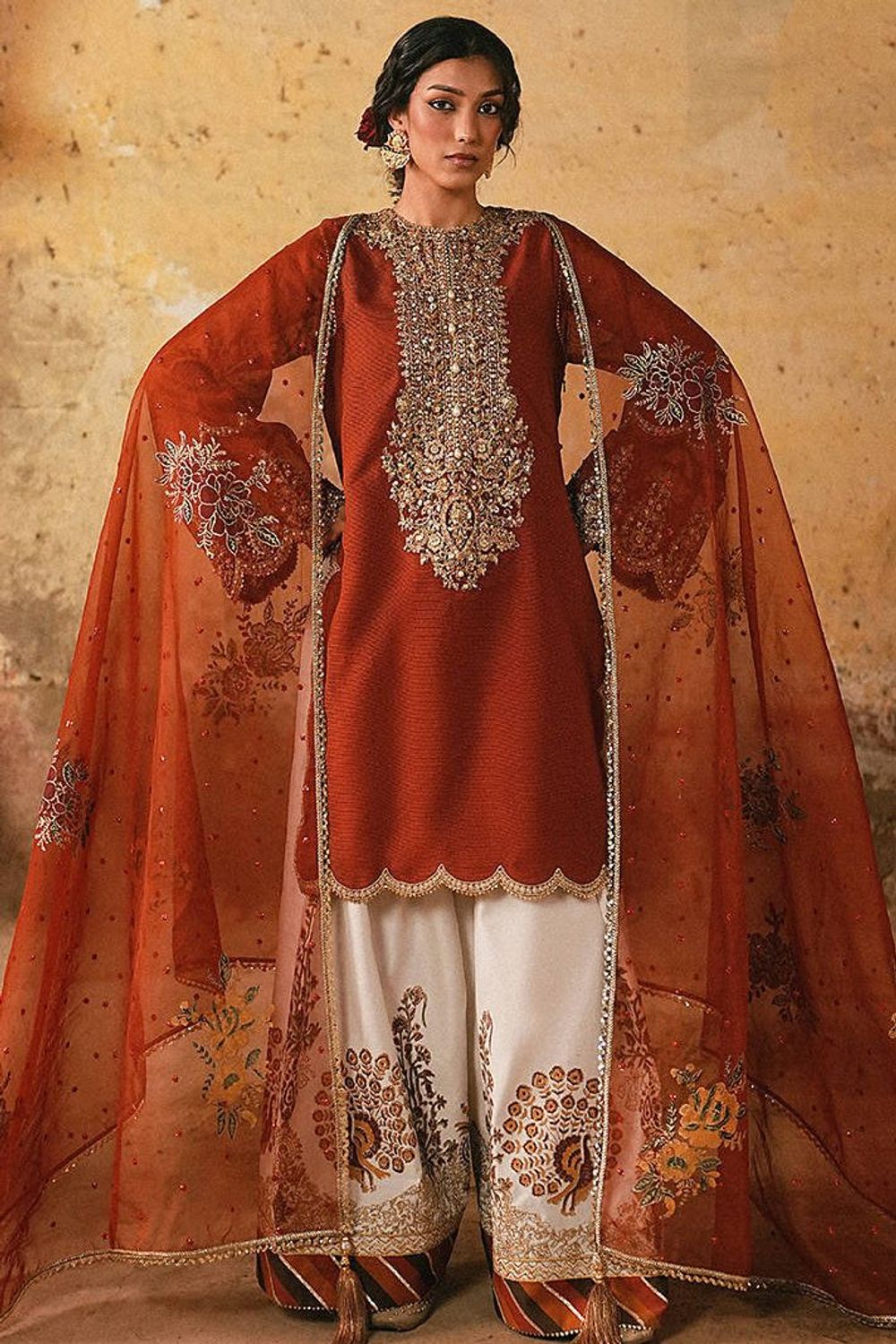 Orange Raw Silk Pakistani Suit Online in Dubai UAE Abudhabi Ajman Sharjah
