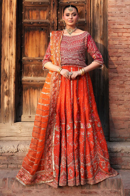 Orange Shamoz Silk Festive Lehenga Set Online in Dubai UAE Abudhabi Ajman Sharjah