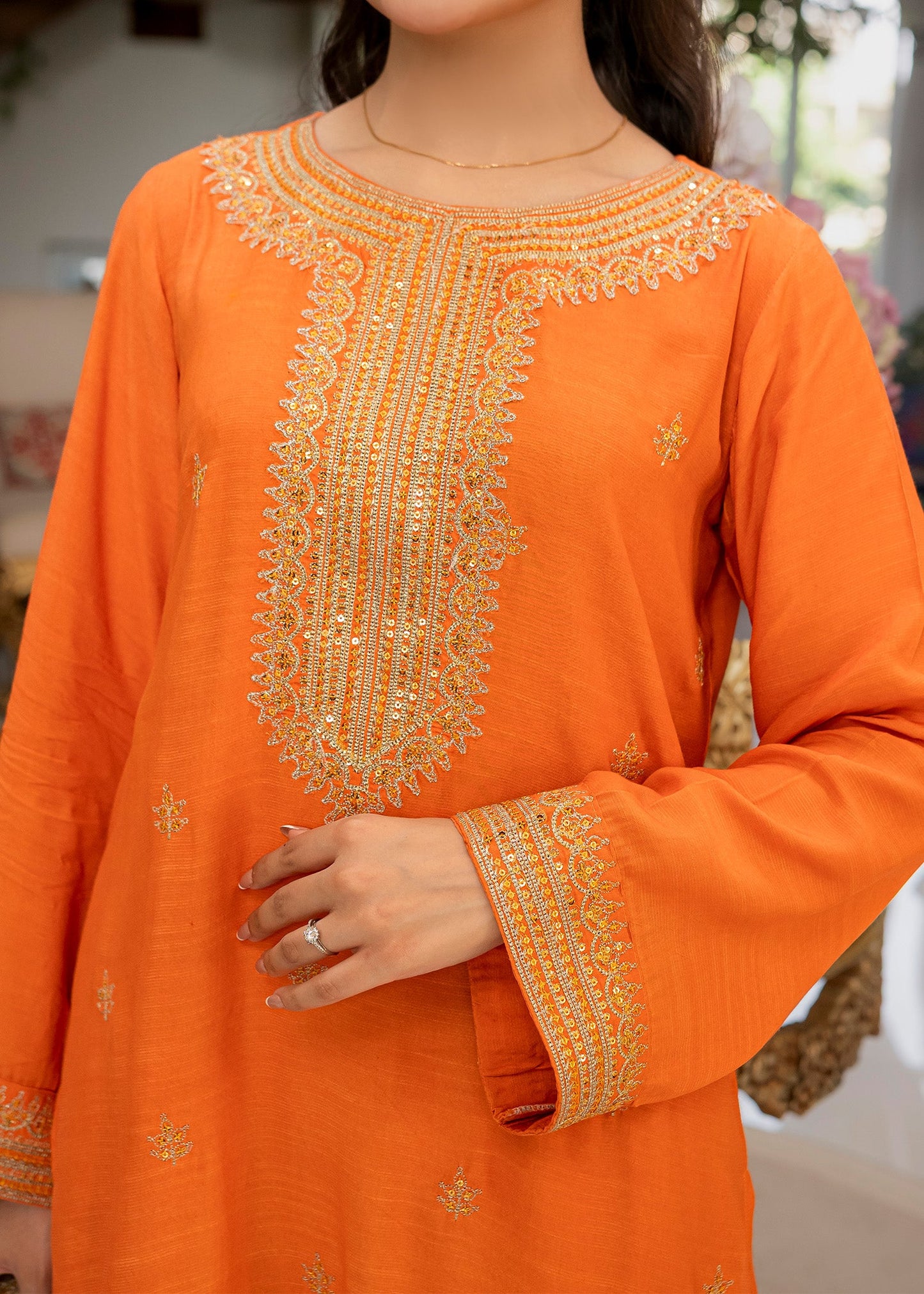 Orange Silk Party Wear Farshi Shalwar with Dupatta Online in UK USA Canada