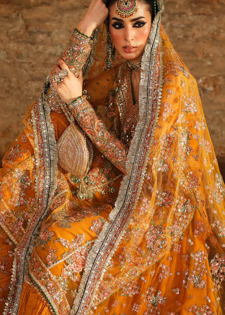 Orange Handmade Suit with Crushed Silk Sharara