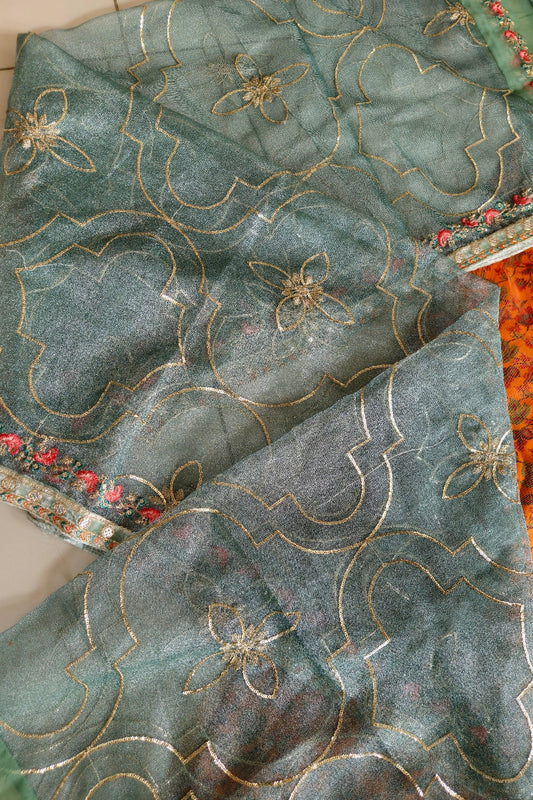 Rust Orange Organza Anarkali