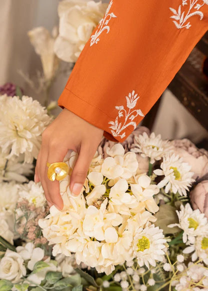 Orange Embroidered Cotton Kurta Set