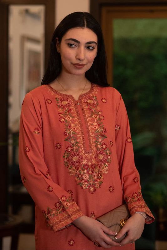 Embroidered Fiery Orange Kurta