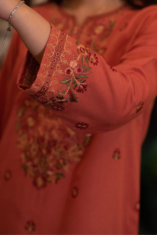 Embroidered Fiery Orange Kurta