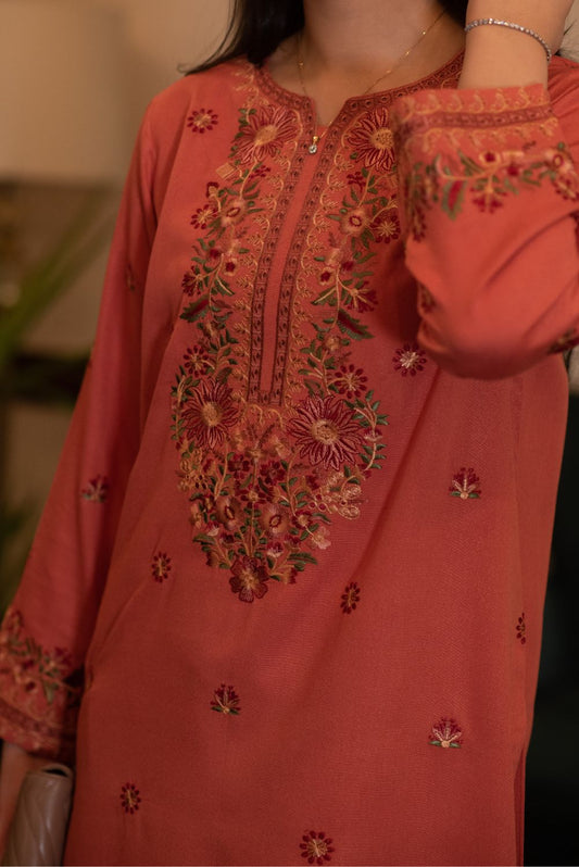 Embroidered Fiery Orange Kurta