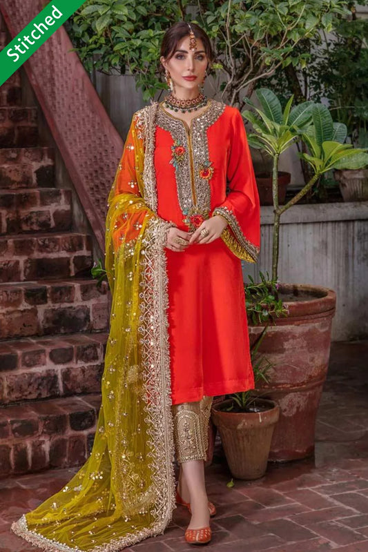 Orange Red Readymade Micro Velvet Suit