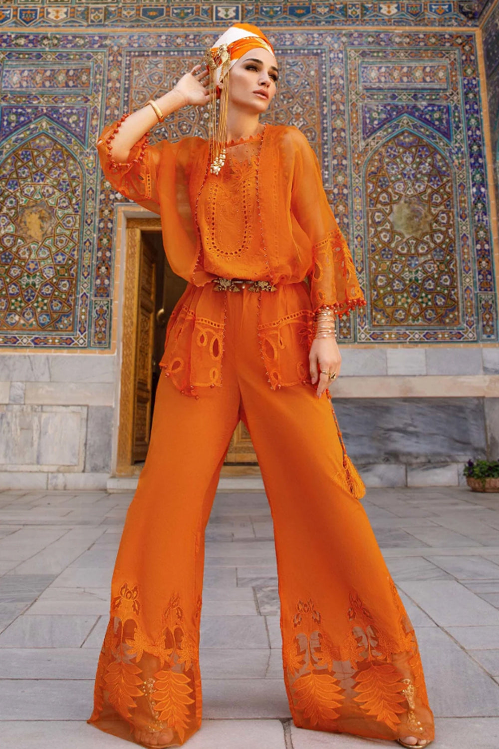 Orange Chikankari Lawn Suit