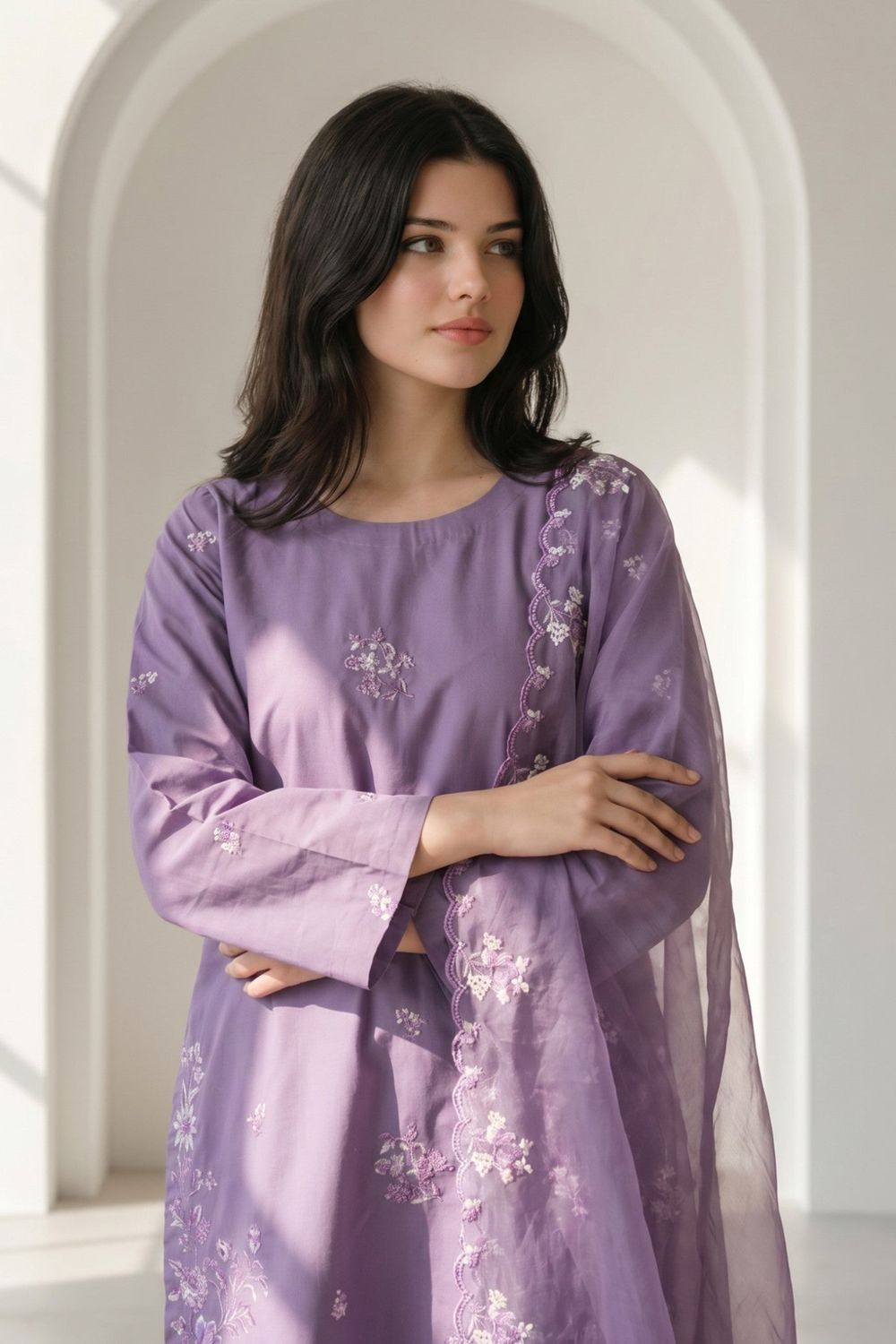 Orchid Embroidered Lawn Cotton Kurta Set Online in Dubai UAE Abudhabi Ajman Sharjah