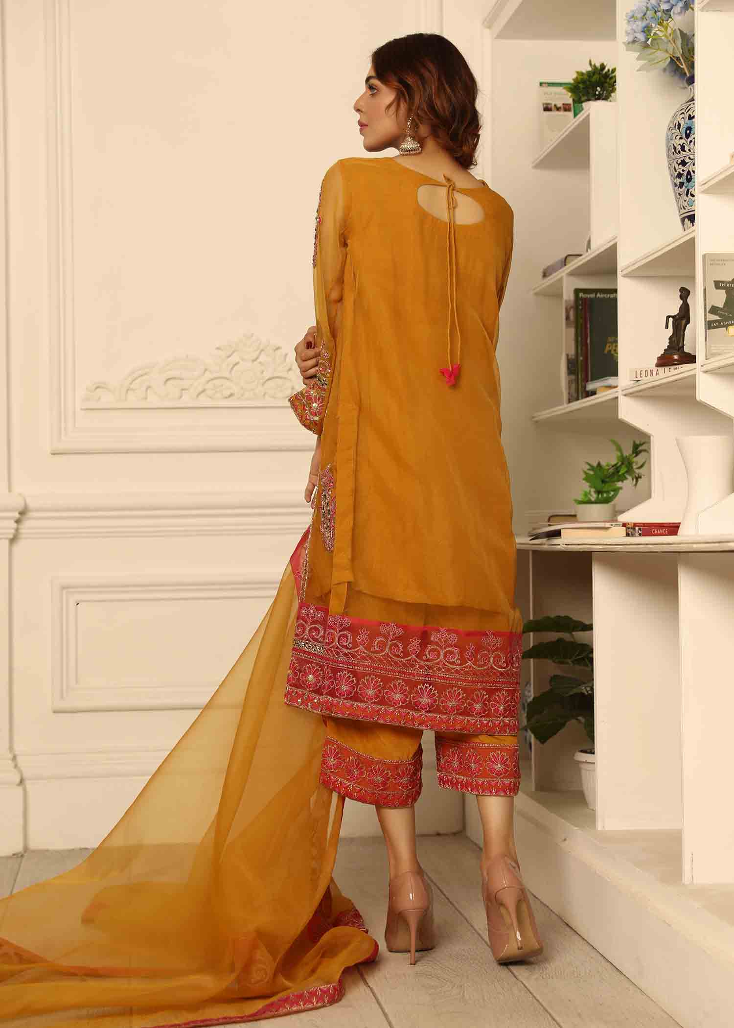 Organza Adda Work Mustard Partywear Dress Material Online in Sri Lanka India Australia