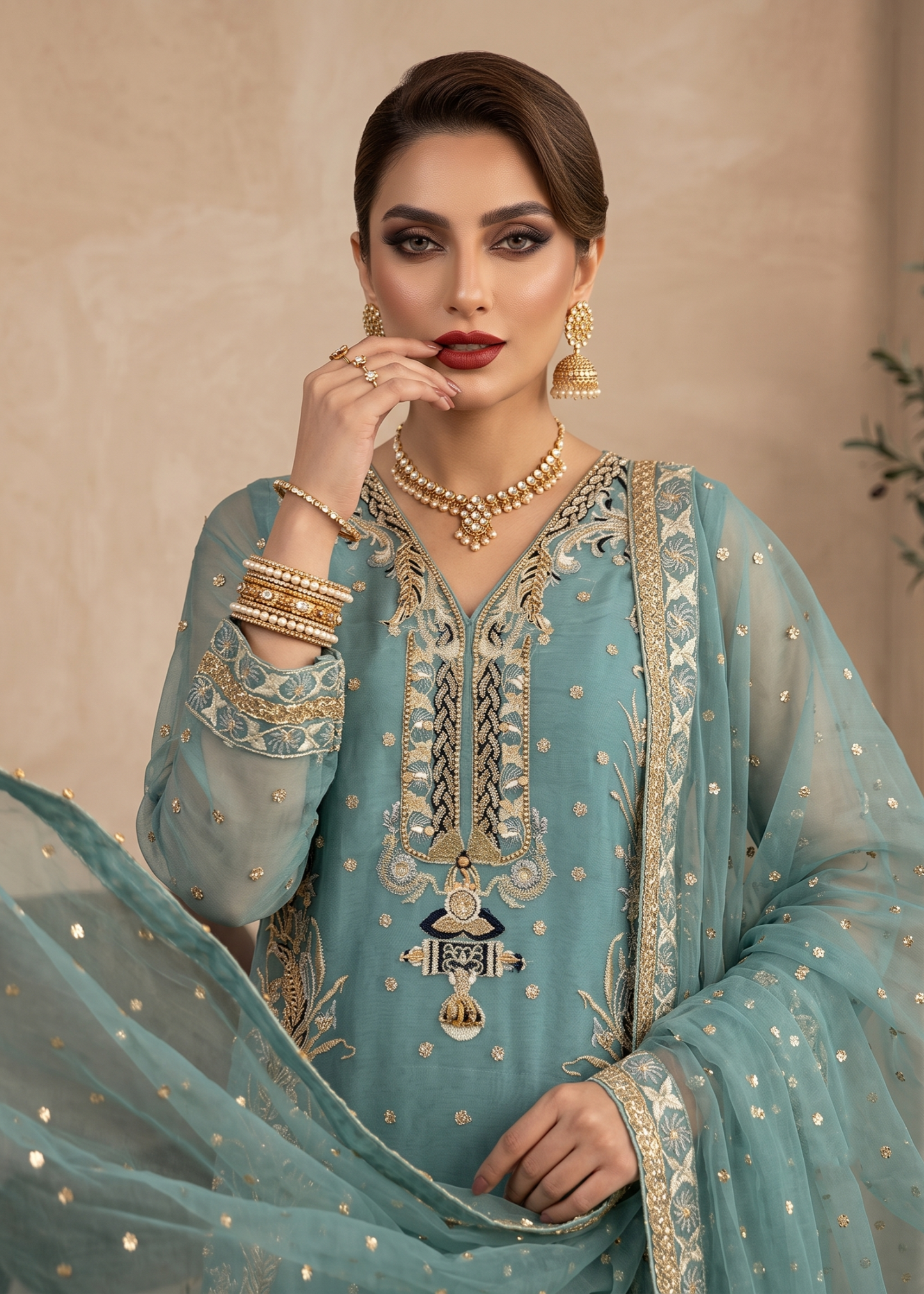 Organza Aquamarine Embroidered Salwar Suit Online in Dubai UAE Abudhabi Ajman Sharjah