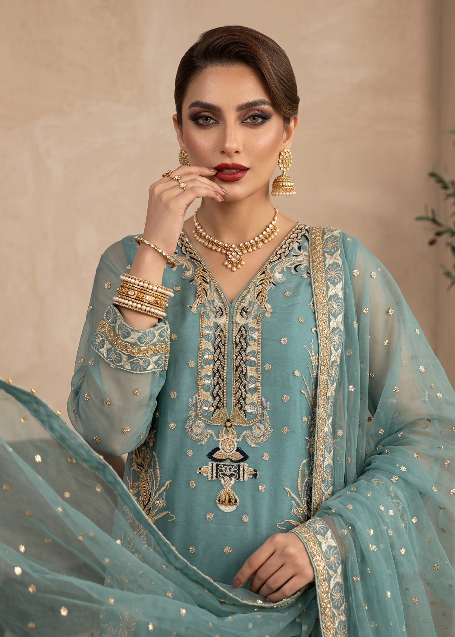 Organza Aquamarine Embroidered Salwar Suit Online in Dubai UAE Abudhabi Ajman Sharjah