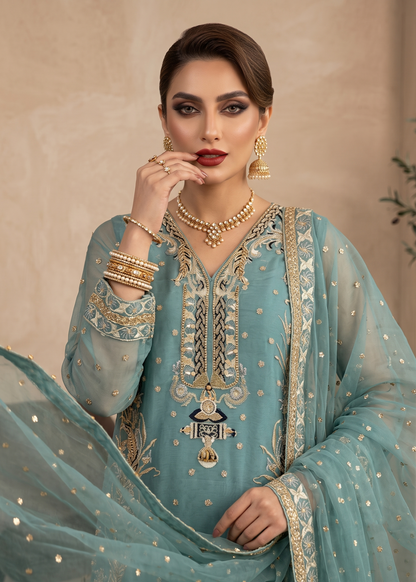 Organza Aquamarine Embroidered Salwar Suit Online in Dubai UAE Abudhabi Ajman Sharjah