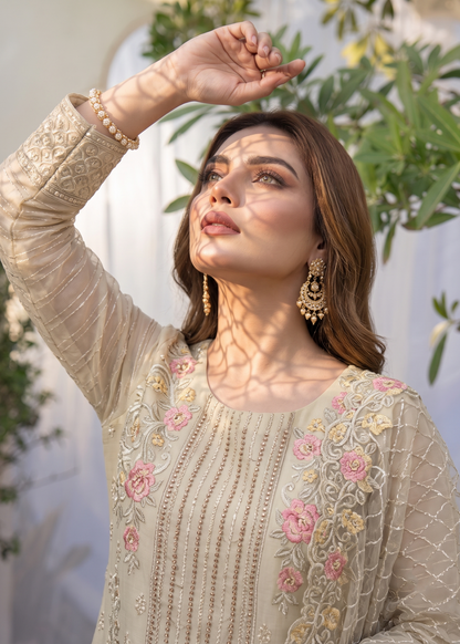 Organza Beige Designer Salwar Kameez Online in KSA Riyadh Saudi Arabia Oman Bahrain Qatar