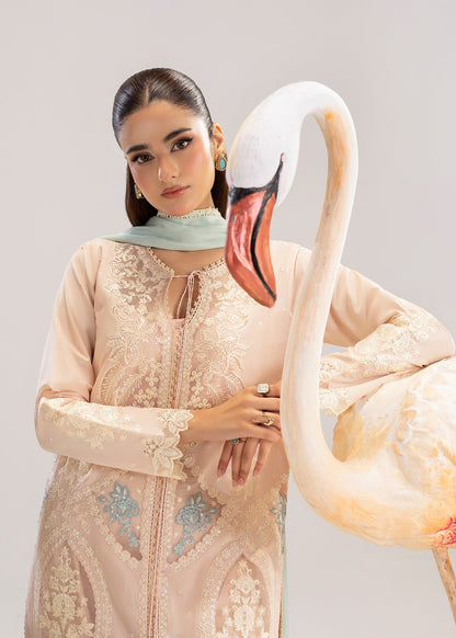 Organza Dupatta Embroidered Lawn Suit Peach Orange Online in Dubai UAE Abudhabi Ajman Sharjah