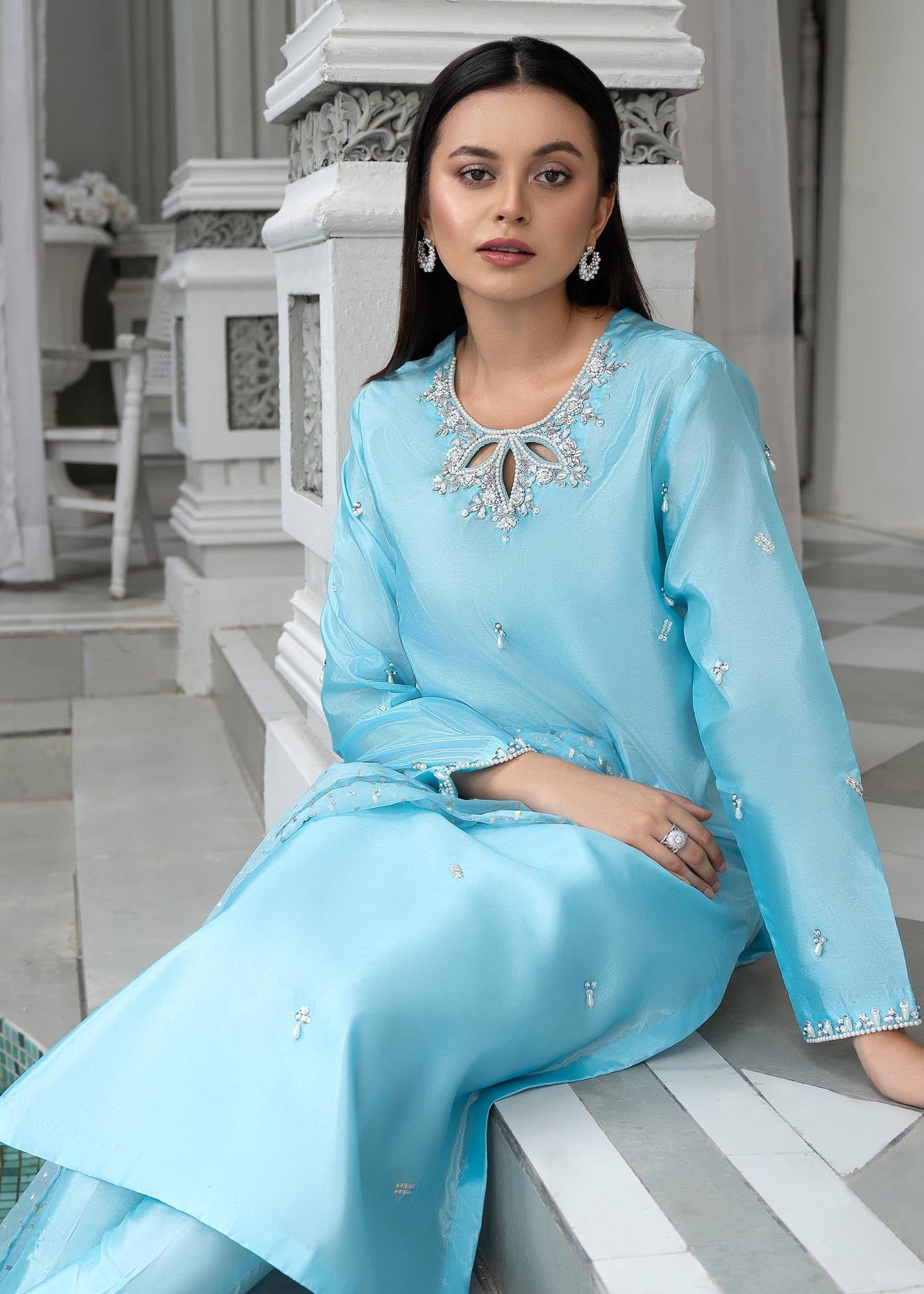 Organza Dupatta Ferozi Katan Silk Festive Ensemble Online in KSA Riyadh Saudi Arabia Oman Bahrain Qatar