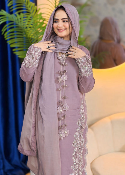 Organza Dupatta Lilac Raw Silk Suit Online in Sri Lanka India Australia