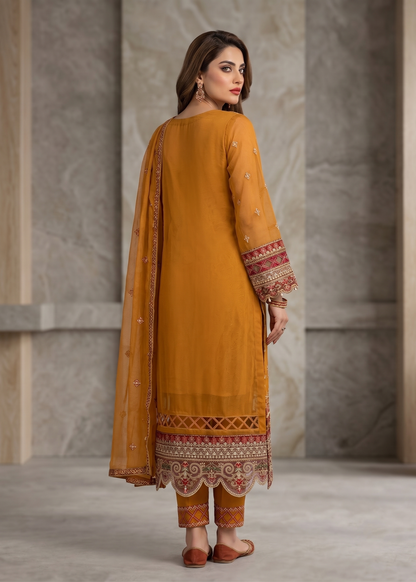 Organza Dupatta Rust Orange Embroidered Suit Online in Sri Lanka India Australia